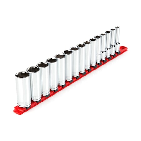 Tekton 1/2 Inch Drive Deep 6-Point Socket Set with Rail, 15-Piece (10-24 mm) SHD92106